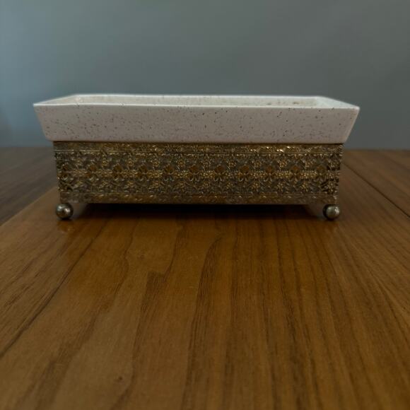 Planter Inc USA 1994 Rectangle Brass Stand 9 x 4 x 3.5 Speckled Pottery Vintage - Picture 4 of 16